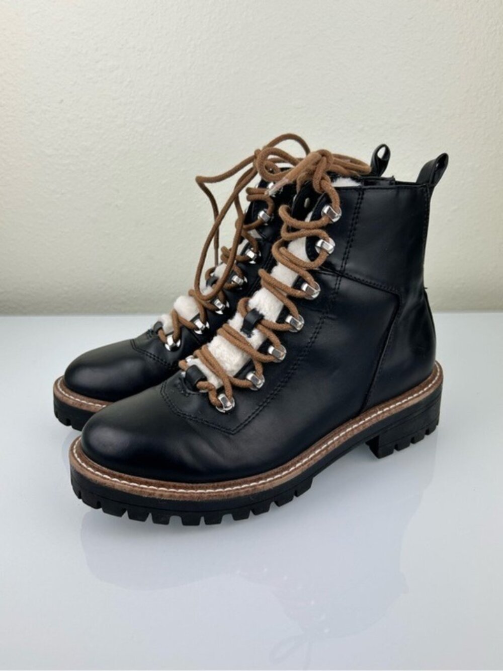 A New Day Target Black Faux Leather Fur Lace-Up Combat Winter Boots Sz 6.5 Fall - Picture 2 of 16